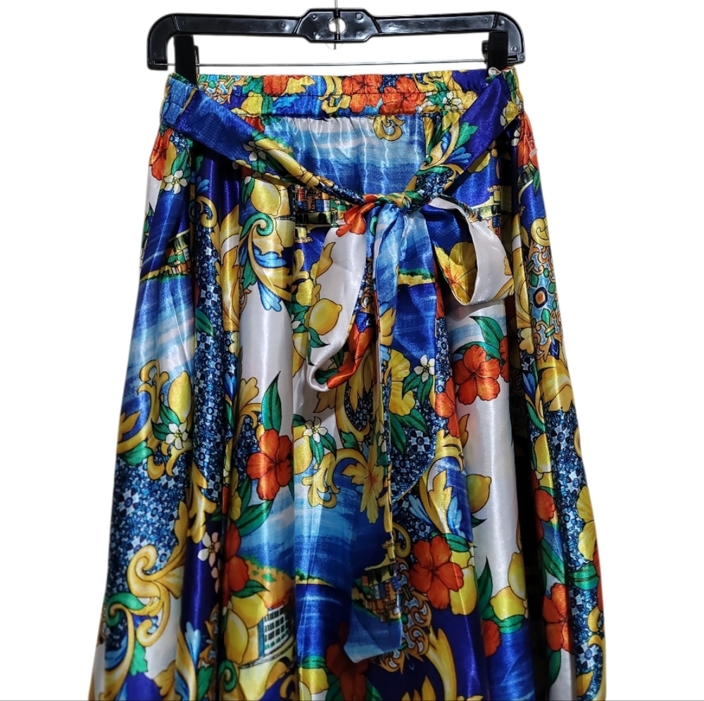 Her Style Blue Floral Multicolor Belted Maxi Skirt - Women Size Xlarge - Picture 8 of 10